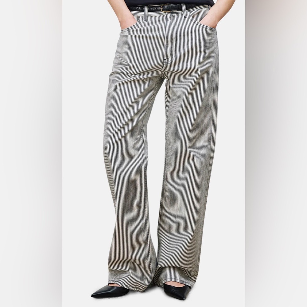 Nili Lotan Mitchell Jean | Size 24 | White & Indigo Hickory Stripe | NWT